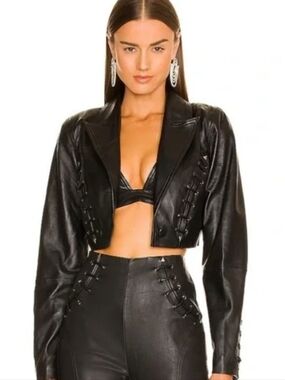 Dundas  X Revolve Nwt Cropped Mercury Leather Blazer